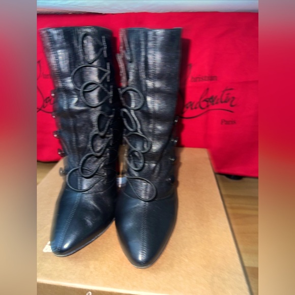 Christian Louboutin French Tutu Button Black Leather Booties Size 36, US 6, USED - Picture 2 of 16